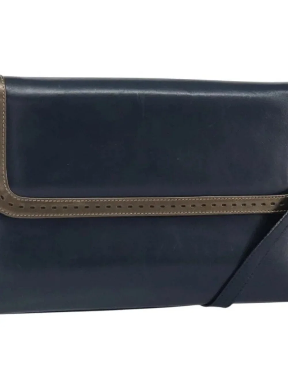 Salvatore Ferragamo Shoulder Bag Leather Navy Gold Auth 166744